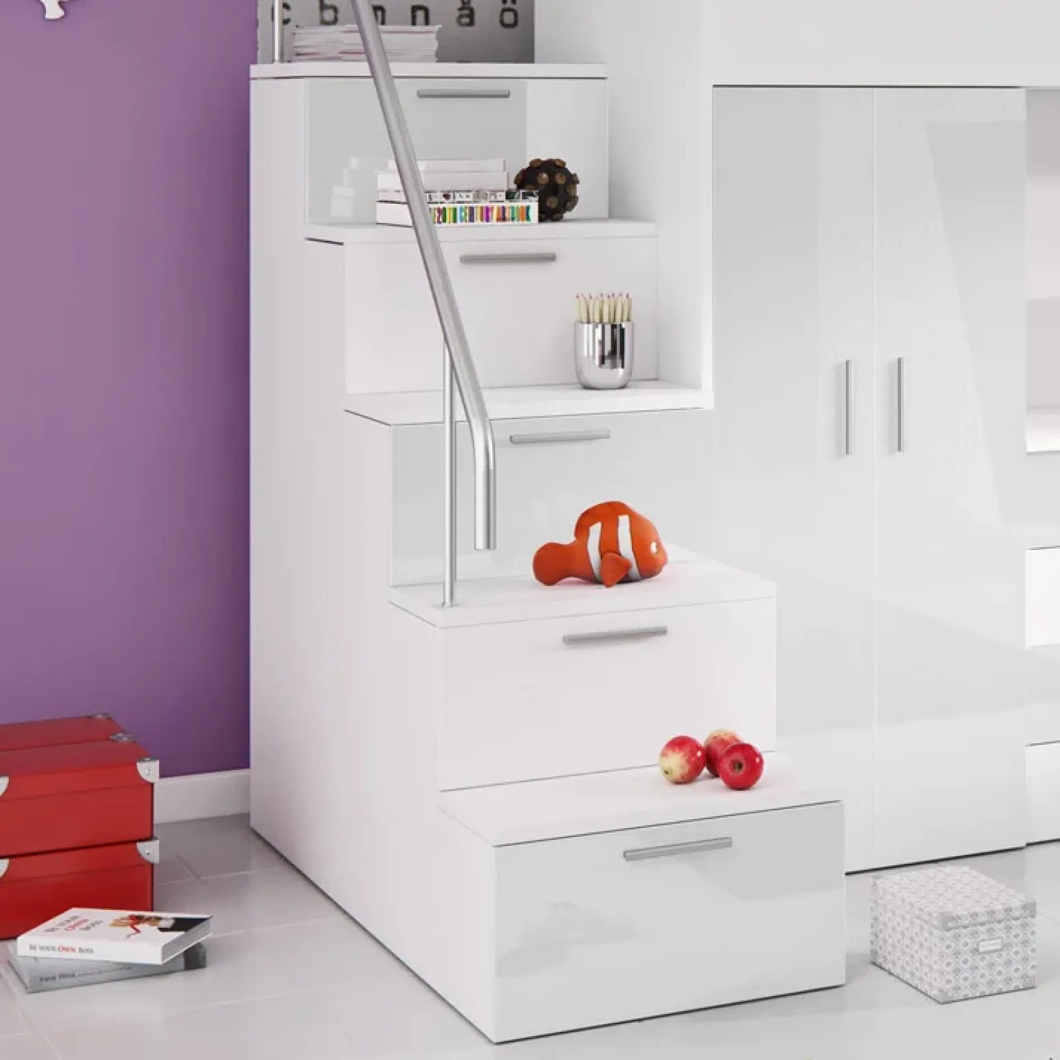 Letto a soppalco con armadio 254x120cm bianco Simone Gihome®