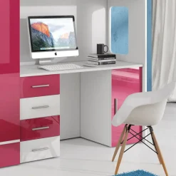 Letto a soppalco con armadio 324x180cm bianco rosa 2 letti Diego Gihome®
