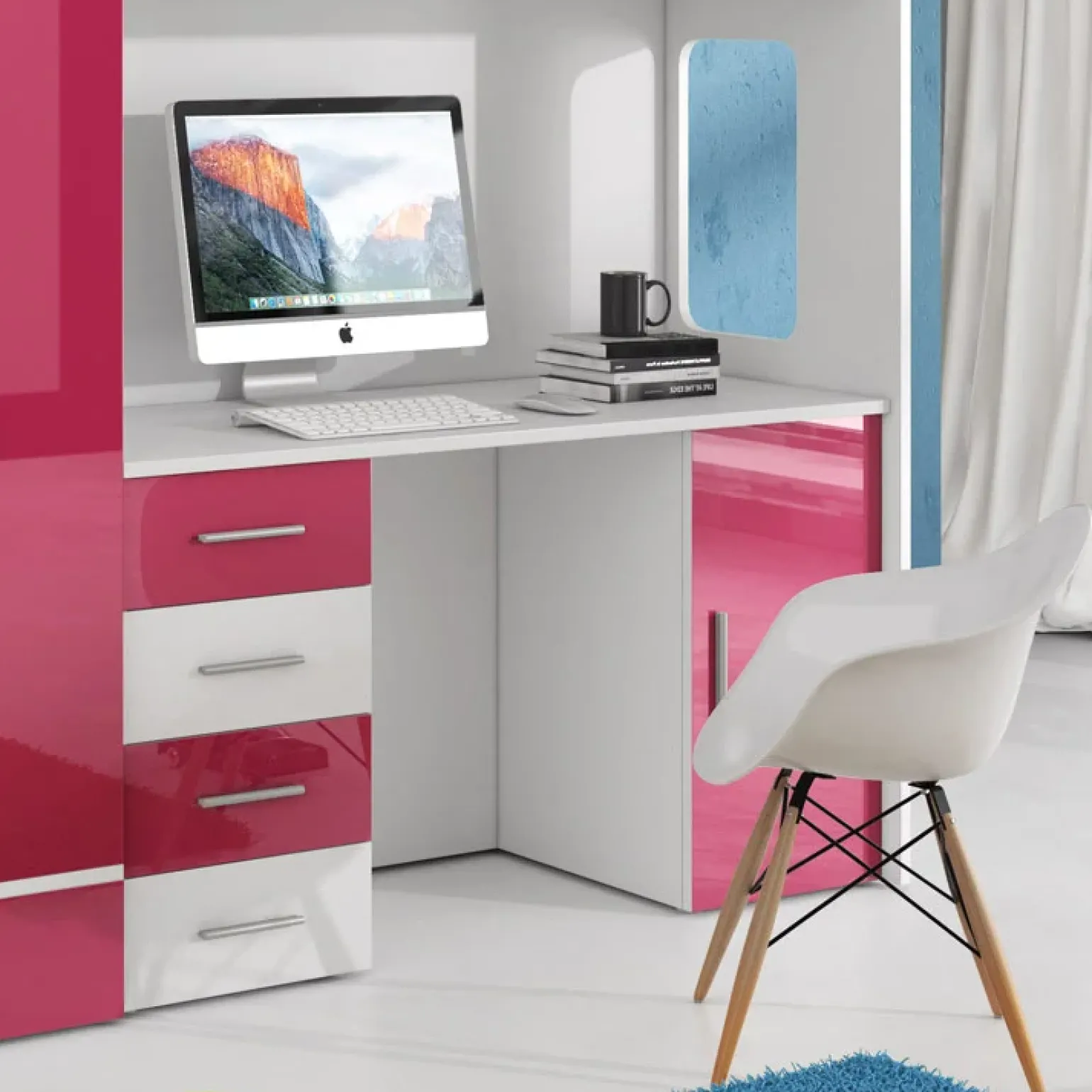 Letto a soppalco con armadio 324x180cm bianco rosa 2 letti Diego Gihome®