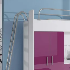Letto a soppalco per bambini con armadio 204x86cm bianco viola Luca