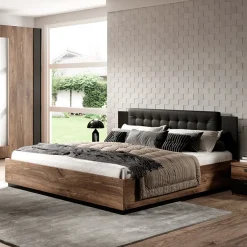 Letto alla francese contenitore 140x200cm rovere scuro nero Vulcano