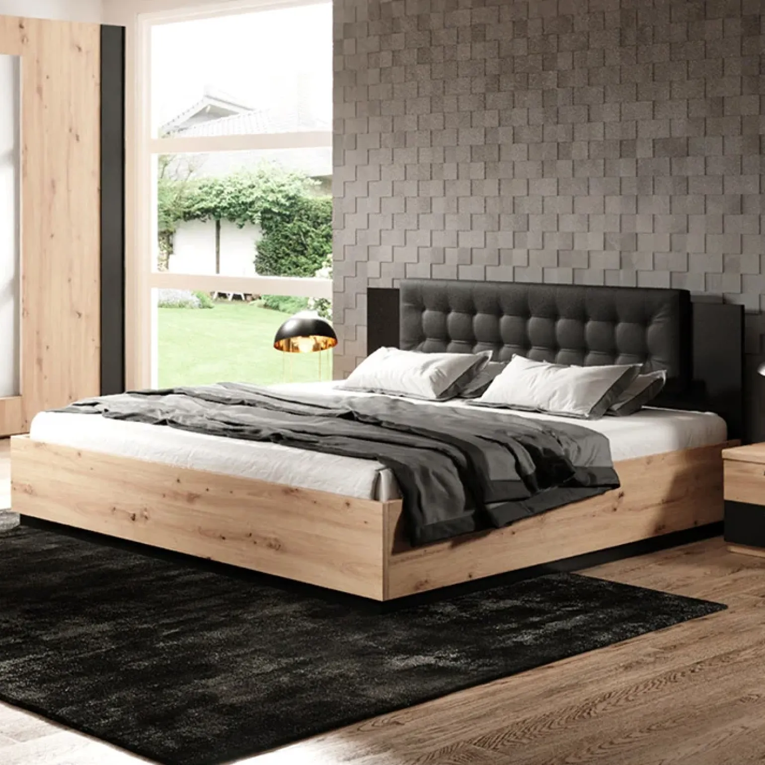 Letto alla francese contenitore 140x200cm rovere nero Vulcano