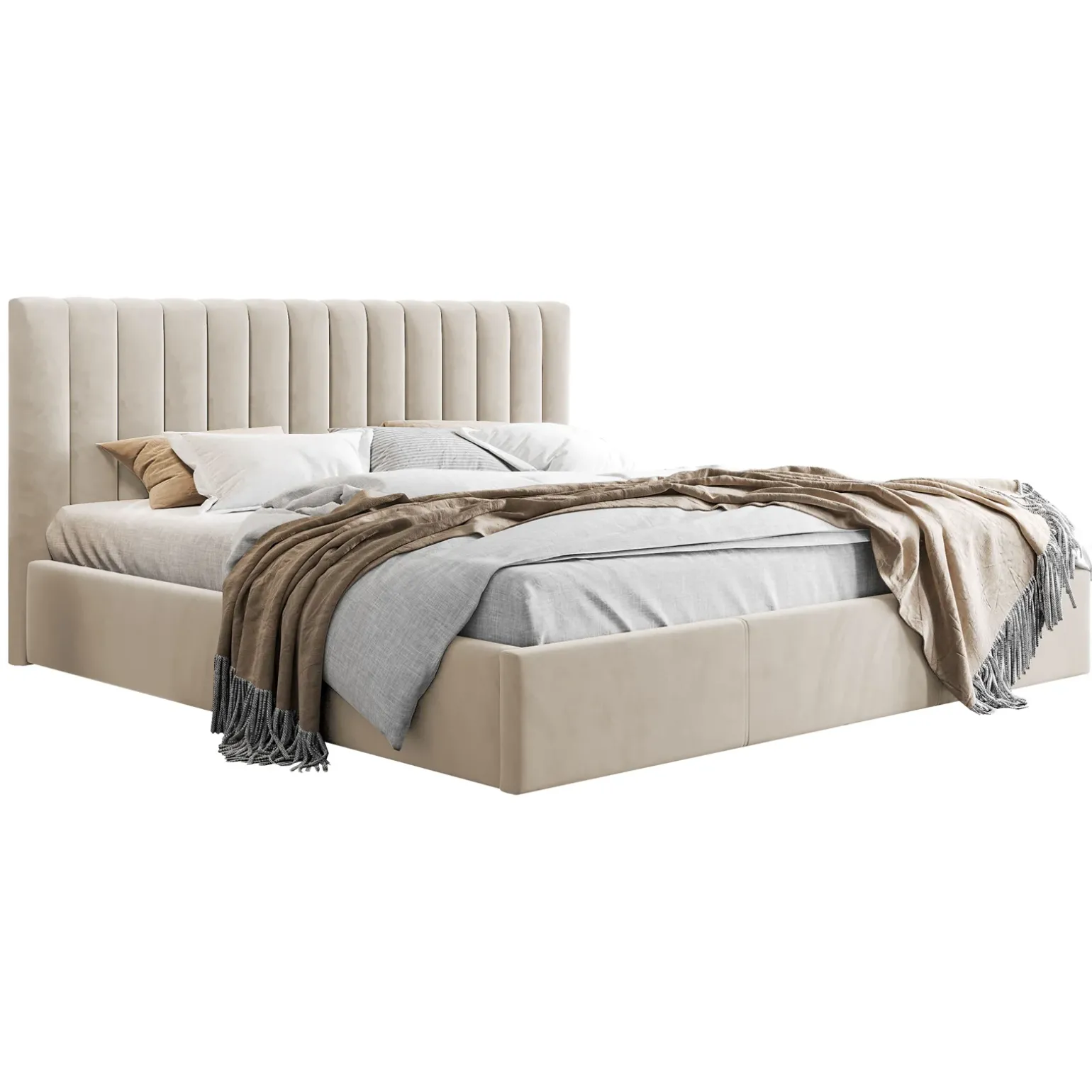 Letto alla francese 140x200 cm con rete contenitore imbottito beige Orione