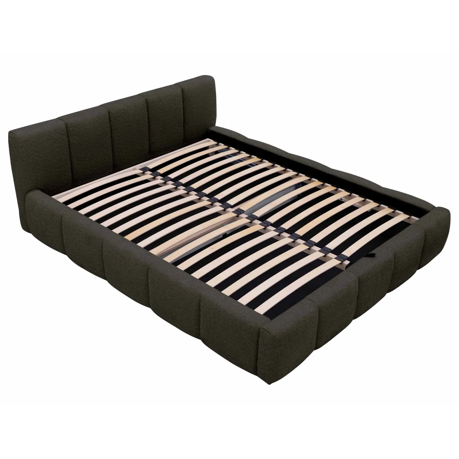 Letto alla francese 140x200cm con rete contenitore imbottito tessuto bouclé nero Aluna