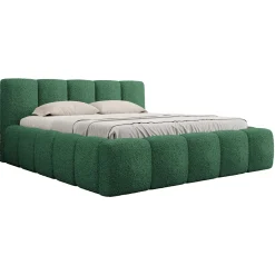 Letto alla francese 140x200cm con rete contenitore imbottito tessuto bouclé verde Aluna