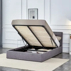 Letto alla francese 140x200cm con contenitore imbottito in tessuto grigio Foser Gihome®