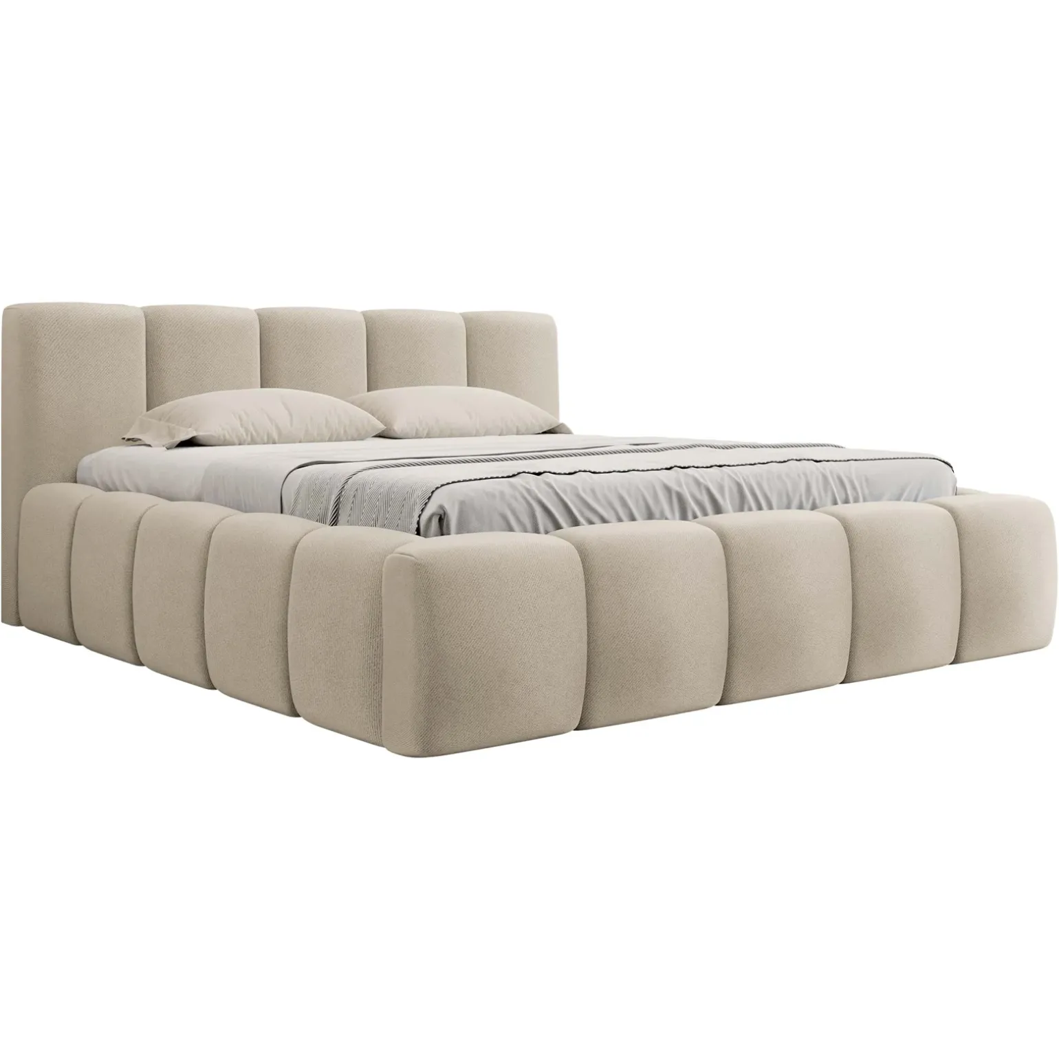 Letto alla francese 140x200cm con rete contenitore imbottito beige Aluna