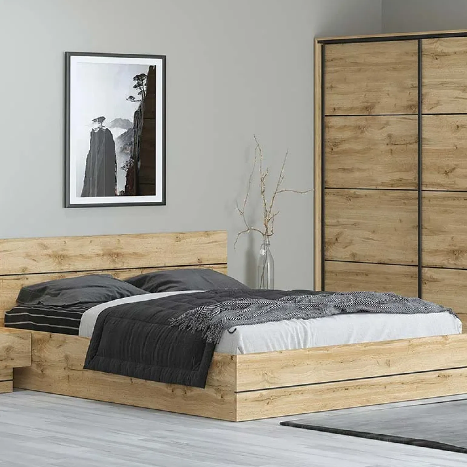 Letto alla francese 140x200cm con contenitore quercia Tamika