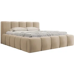 Letto alla francese 140x200cm con rete contenitore imbottito beige scuro Aluna