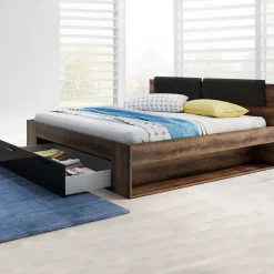 Letto alla francese 140x200cm con cassettone e vani laterali rovere scuro nero lucido Cortina Gihome®