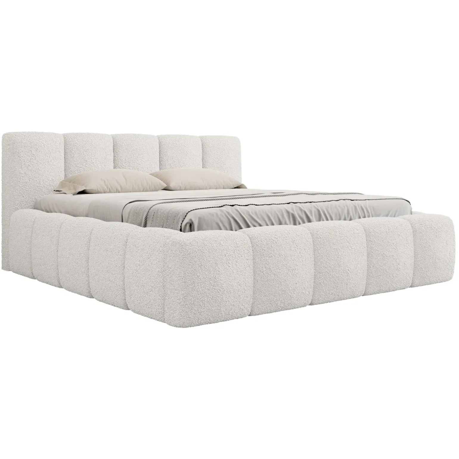 Letto alla francese 140x200cm con rete contenitore imbottito tessuto bouclé bianco Aluna
