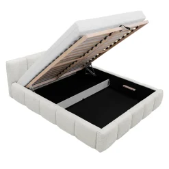 Letto alla francese 140x200cm con rete contenitore imbottito tessuto bouclé bianco Aluna