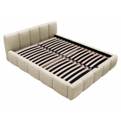 Letto alla francese 140x200cm con rete contenitore imbottito tessuto bouclé beige Aluna