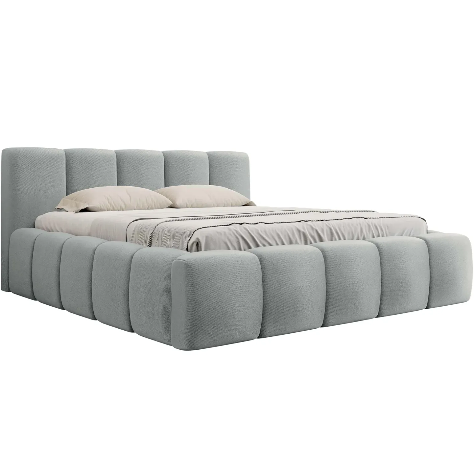 Letto alla francese 140x200cm con rete contenitore imbottito azzurro grigio Aluna