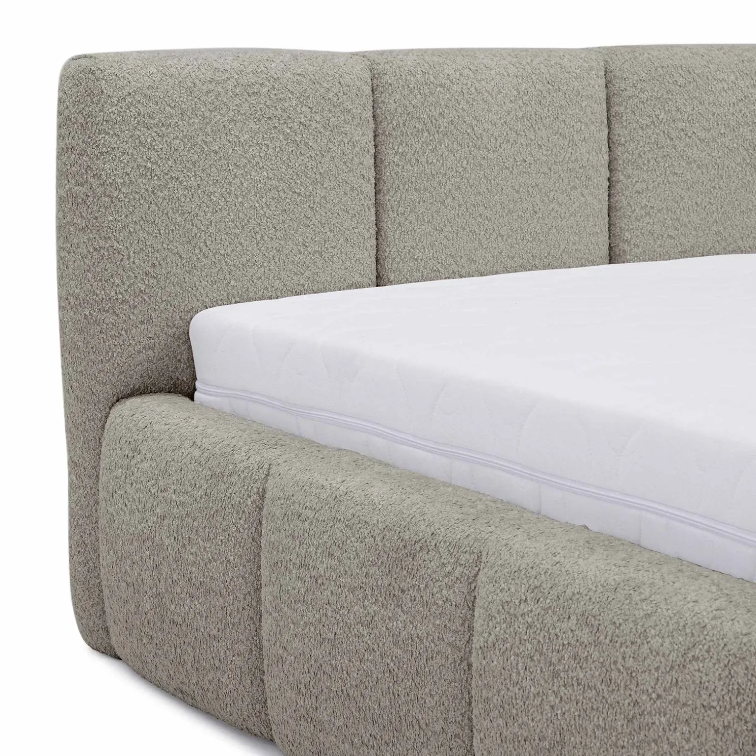 Letto alla francese 140x200cm con rete contenitore imbottito tessuto bouclé grigio Aluna