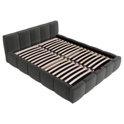 Letto alla francese 140x200cm con rete contenitore imbottito grigio scuro Aluna