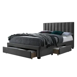 Letto alla francese 140x200cm imbottito con cassettoni grigio Lux