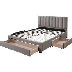 Letto alla francese 140x200cm imbottito con cassettoni beige Lux