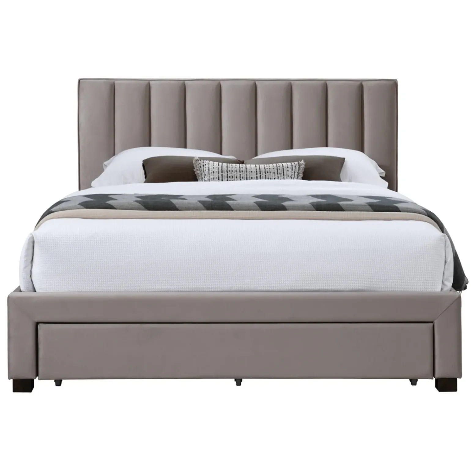 Letto alla francese 140x200cm imbottito con cassettoni beige Lux