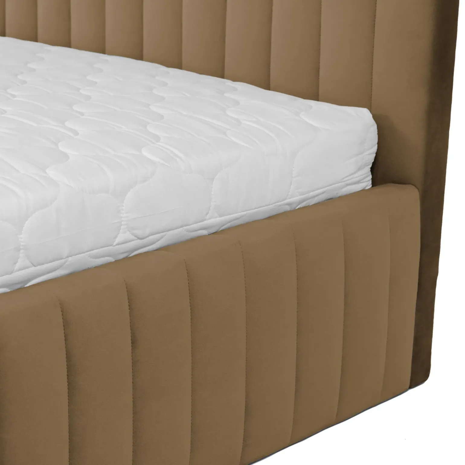 Letto contenitore alla francese 140x200cm imbottito velluto tortora Poffi