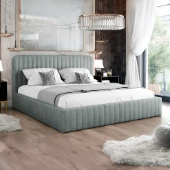 Letto contenitore alla francese 140x200cm imbottito velluto grigio Poffi