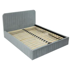 Letto contenitore alla francese 140x200cm imbottito velluto grigio Poffi
