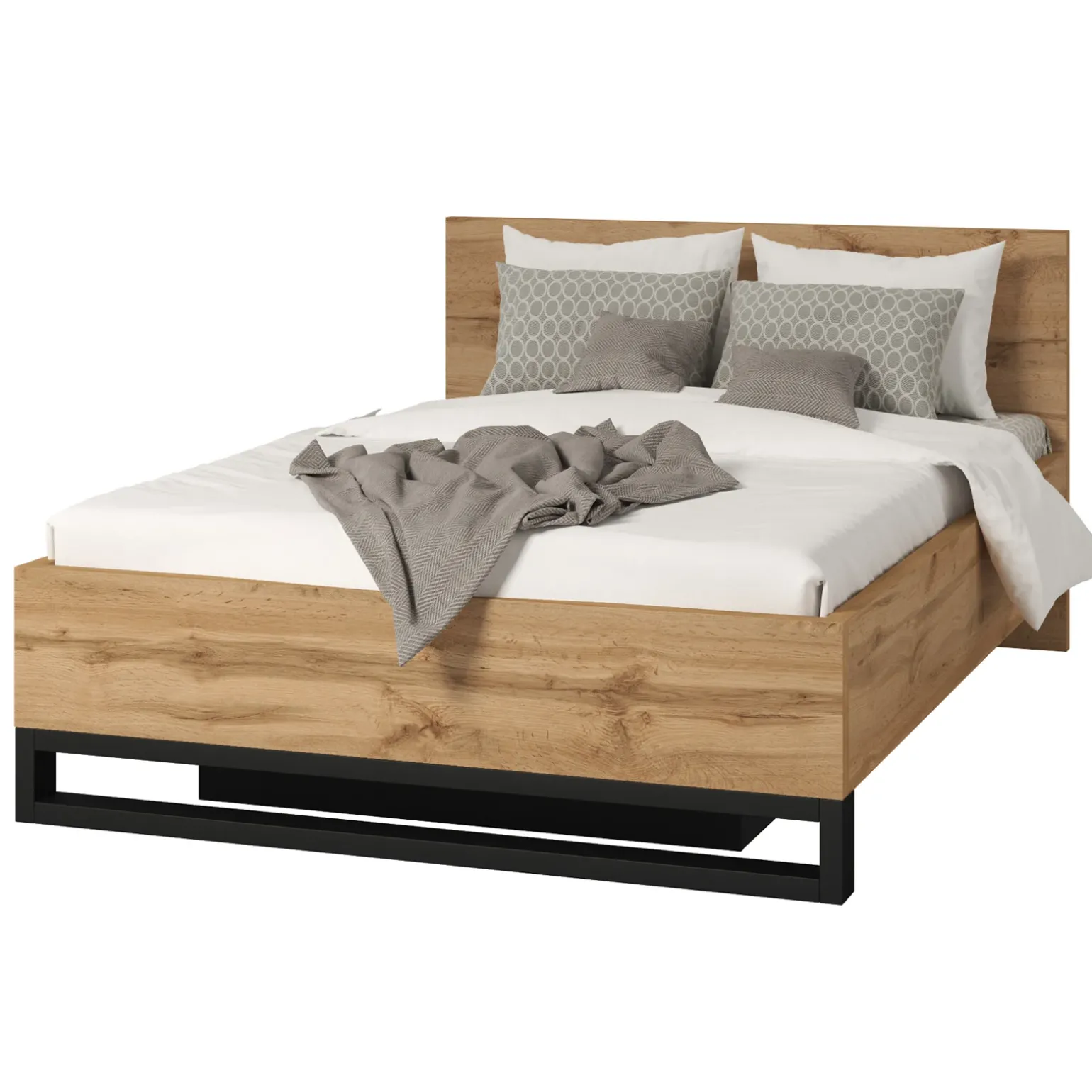 Letto contenitore alla francese 140x200cm rovere metallo nero Petra