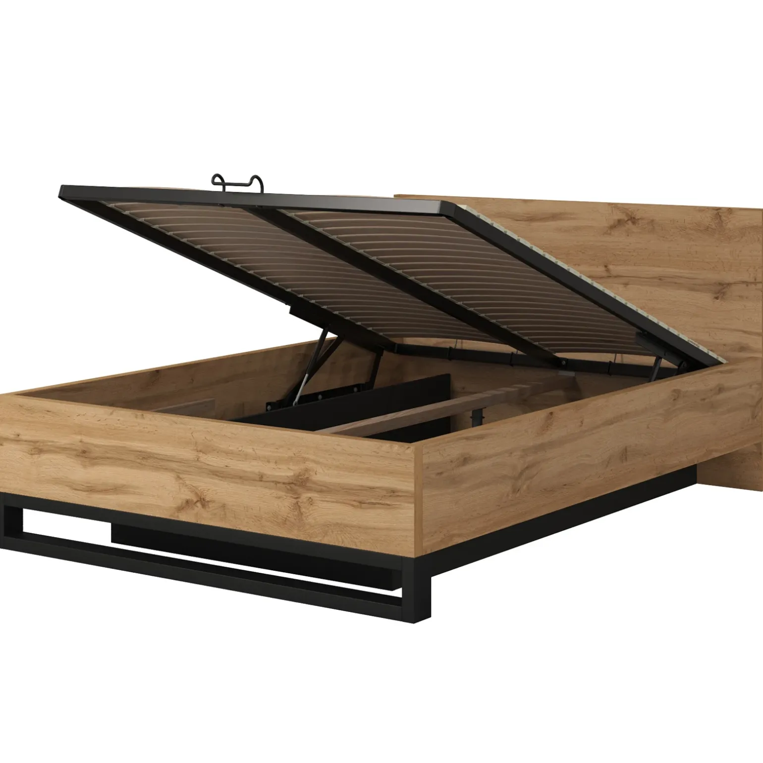 Letto contenitore alla francese 140x200cm rovere metallo nero Petra