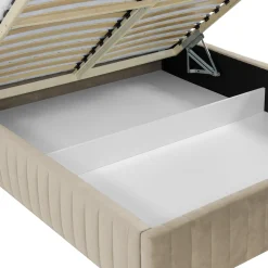 Letto contenitore alla francese 140x200cm imbottito velluto beige Poffi