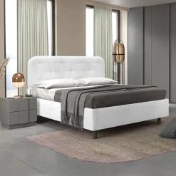 Letto contenitore matrimoniale 160x195cm imbottito ecopelle bianco DreamLift