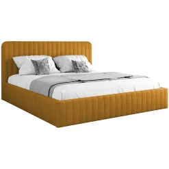 Letto contenitore matrimoniale oversize 180x200 imbottito velluto senape Poffi