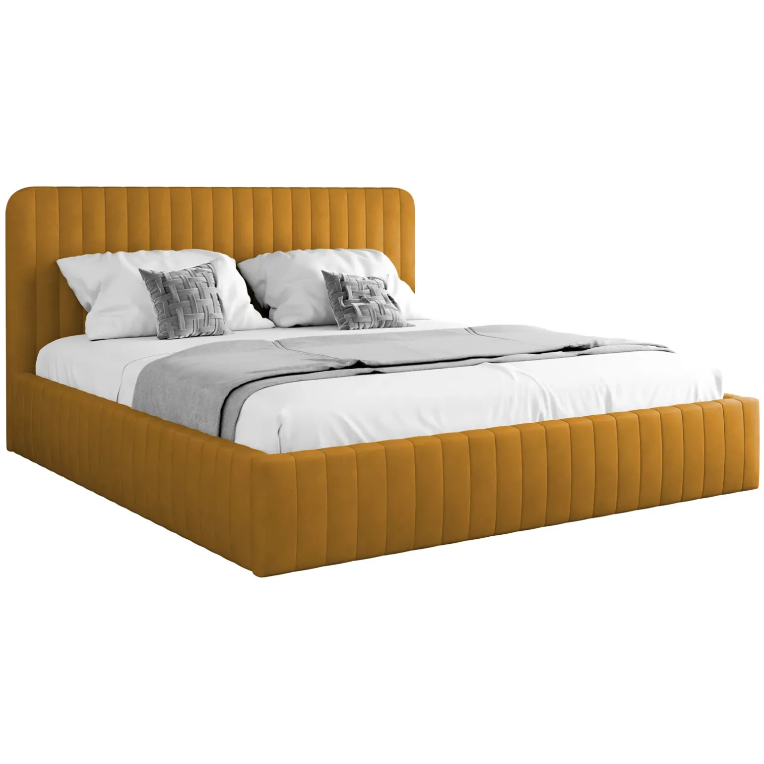 Letto contenitore matrimoniale oversize 180x200 imbottito velluto senape Poffi