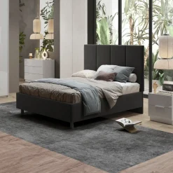 Letto contenitore matrimoniale 160x195 imbottito tessuto antracite SleepSolutions