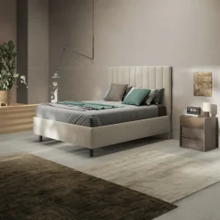 Letto contenitore matrimoniale 160x195 imbottito tessuto bouclè beige CozyCubby