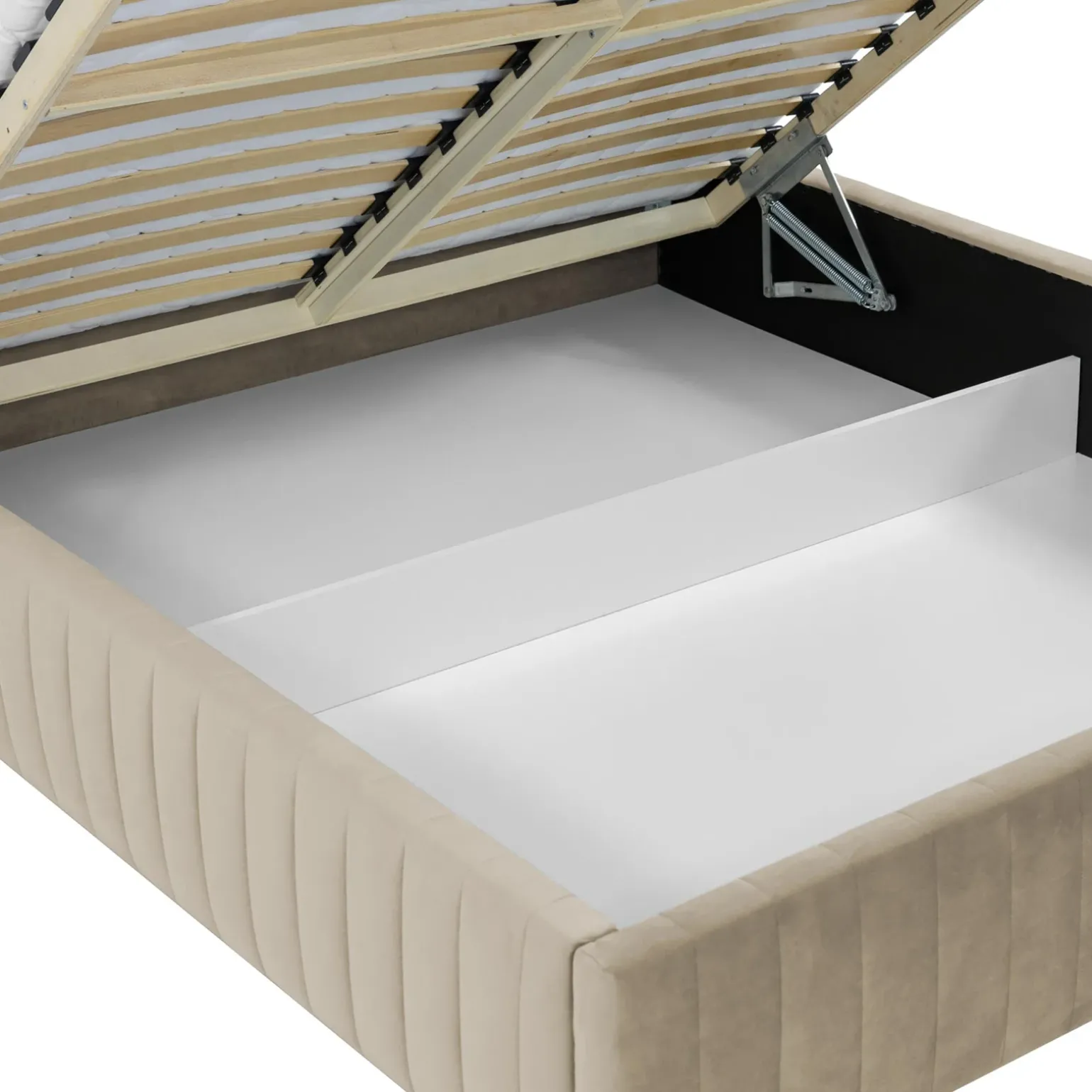 Letto contenitore matrimoniale oversize 180x200 imbottito velluto beige Poffi