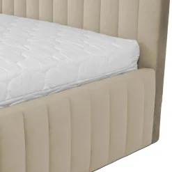 Letto contenitore matrimoniale oversize 180x200 imbottito velluto beige Poffi