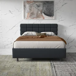 Letto contenitore matrimoniale 160x195 imbottito tessuto antracite Supreme Sleep