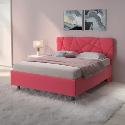 Letto contenitore matrimoniale 160x195 imbottito tessuto rosa LuxeSleep