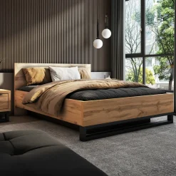 Letto contenitore matrimoniale 160x200cm rovere metallo nero Petra