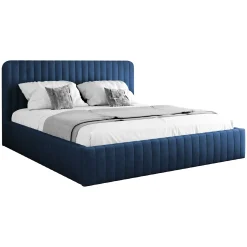 Letto contenitore matrimoniale oversize 180x200 imbottito velluto blu Poffi