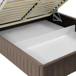 Letto contenitore matrimoniale oversize 180x200 imbottito velluto marrone Poffi