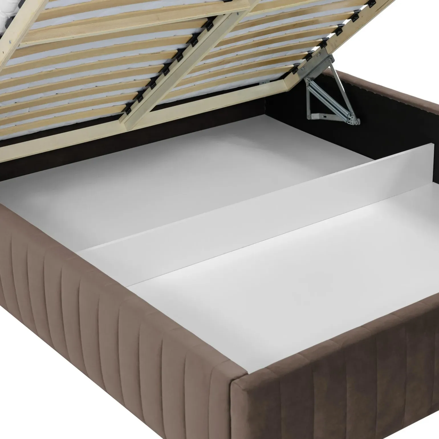 Letto contenitore matrimoniale oversize 180x200 imbottito velluto marrone Poffi