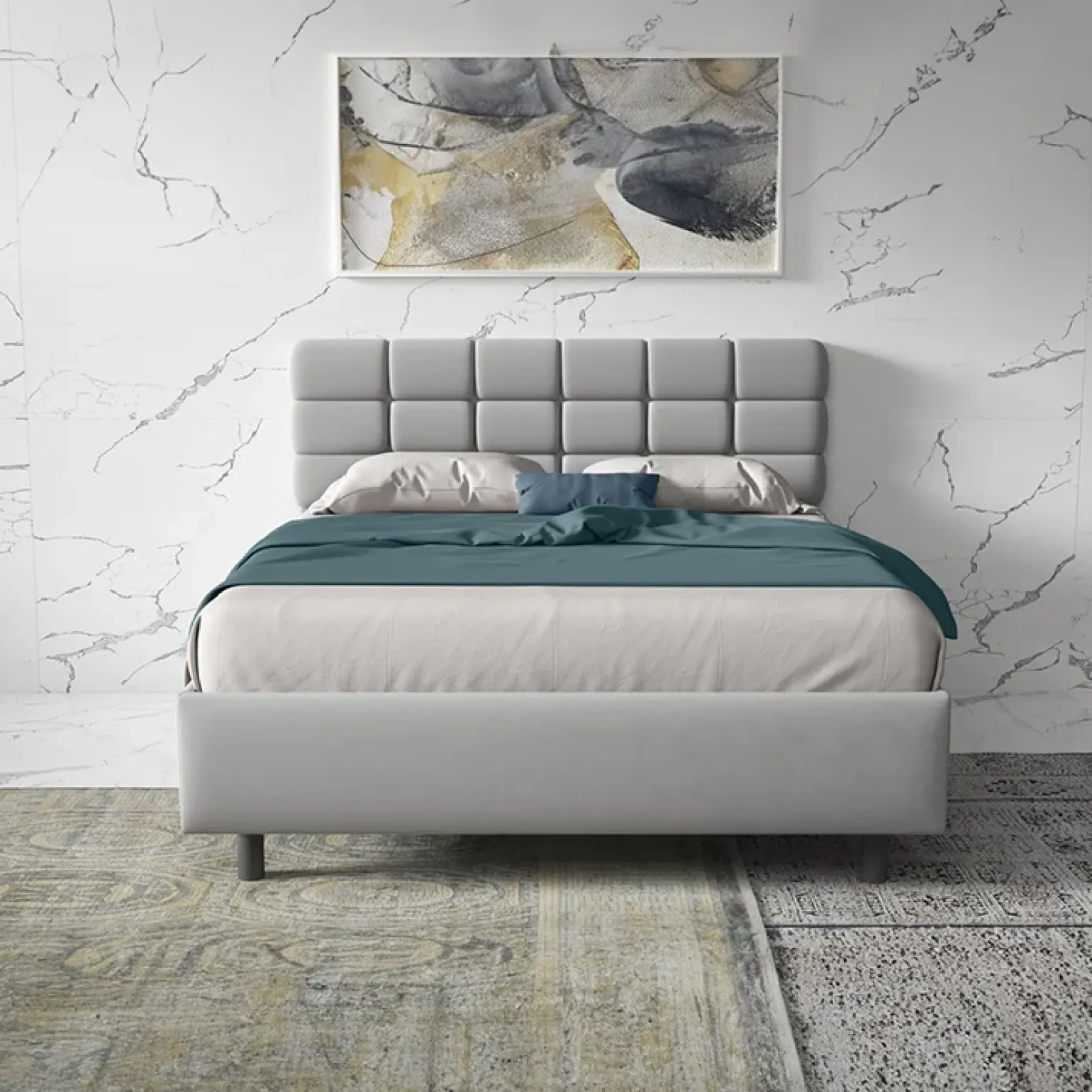 Letto contenitore matrimoniale 160x195 imbottito tessuto grigio Supreme Sleep