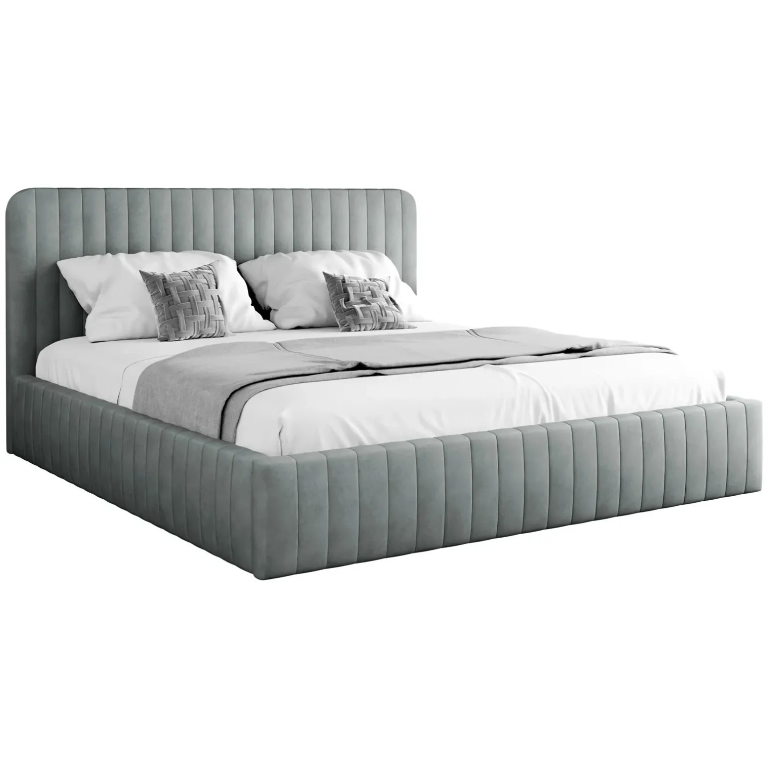 Letto contenitore matrimoniale oversize 180x200 imbottito velluto grigio Poffi
