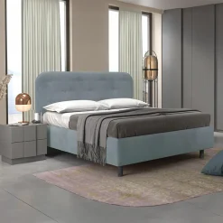 Letto contenitore matrimoniale 160x195cm imbottito tessuto azzurro DreamLift