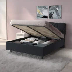 Letto contenitore matrimoniale 160x195 imbottito tessuto antracite LuxeSleep