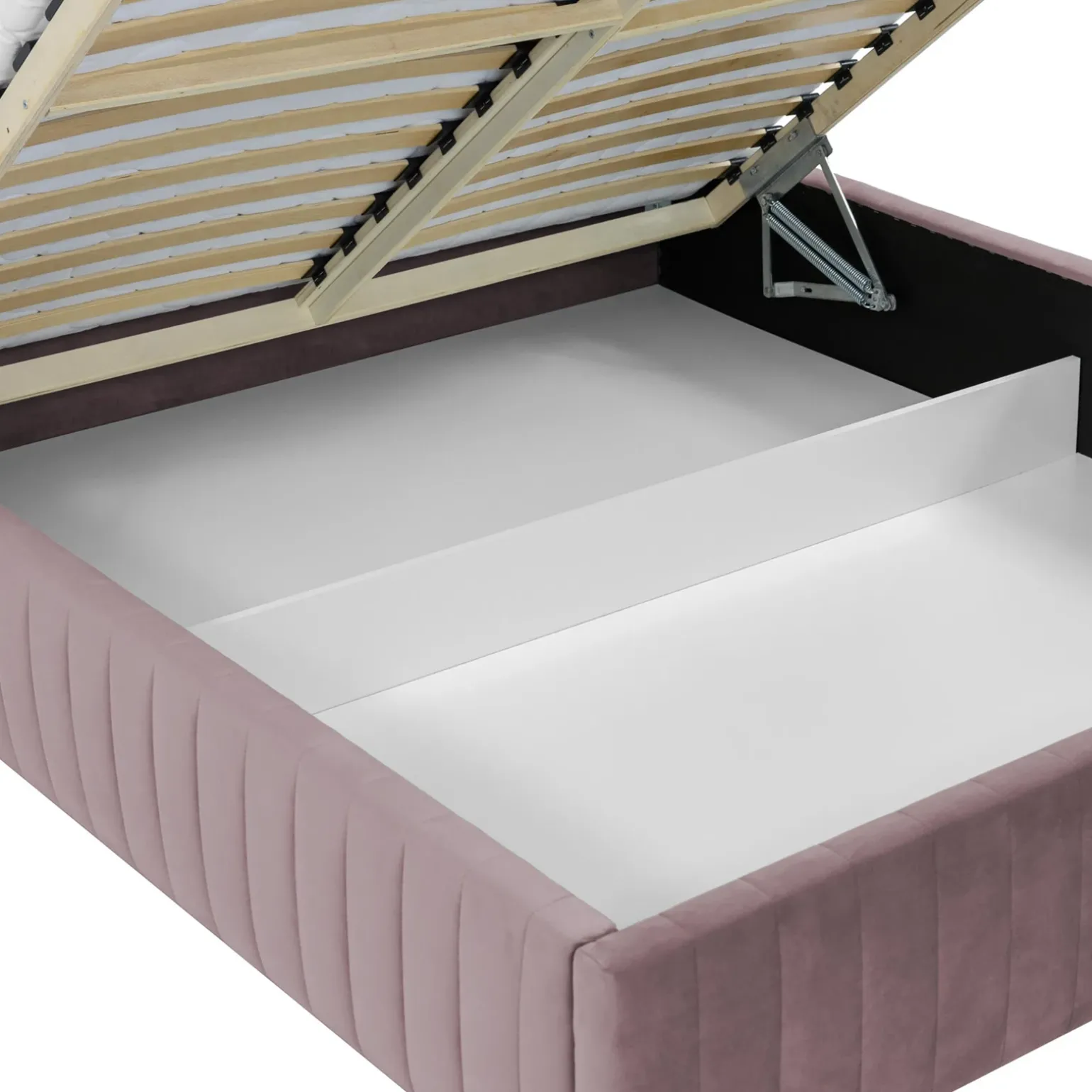 Letto contenitore matrimoniale oversize 180x200 imbottito velluto rosa Poffi
