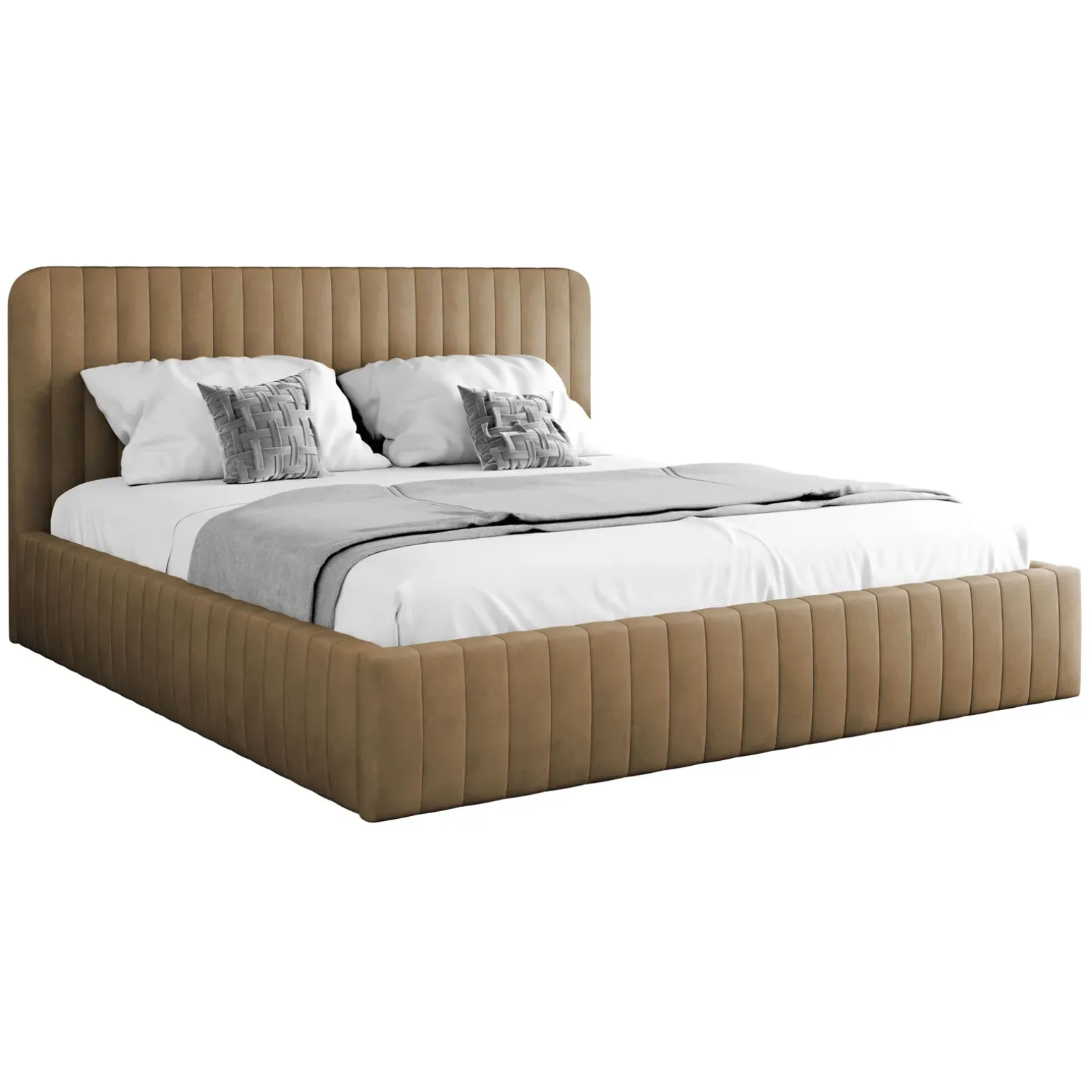 Letto contenitore matrimoniale oversize 180x200 imbottito velluto tortora Poffi