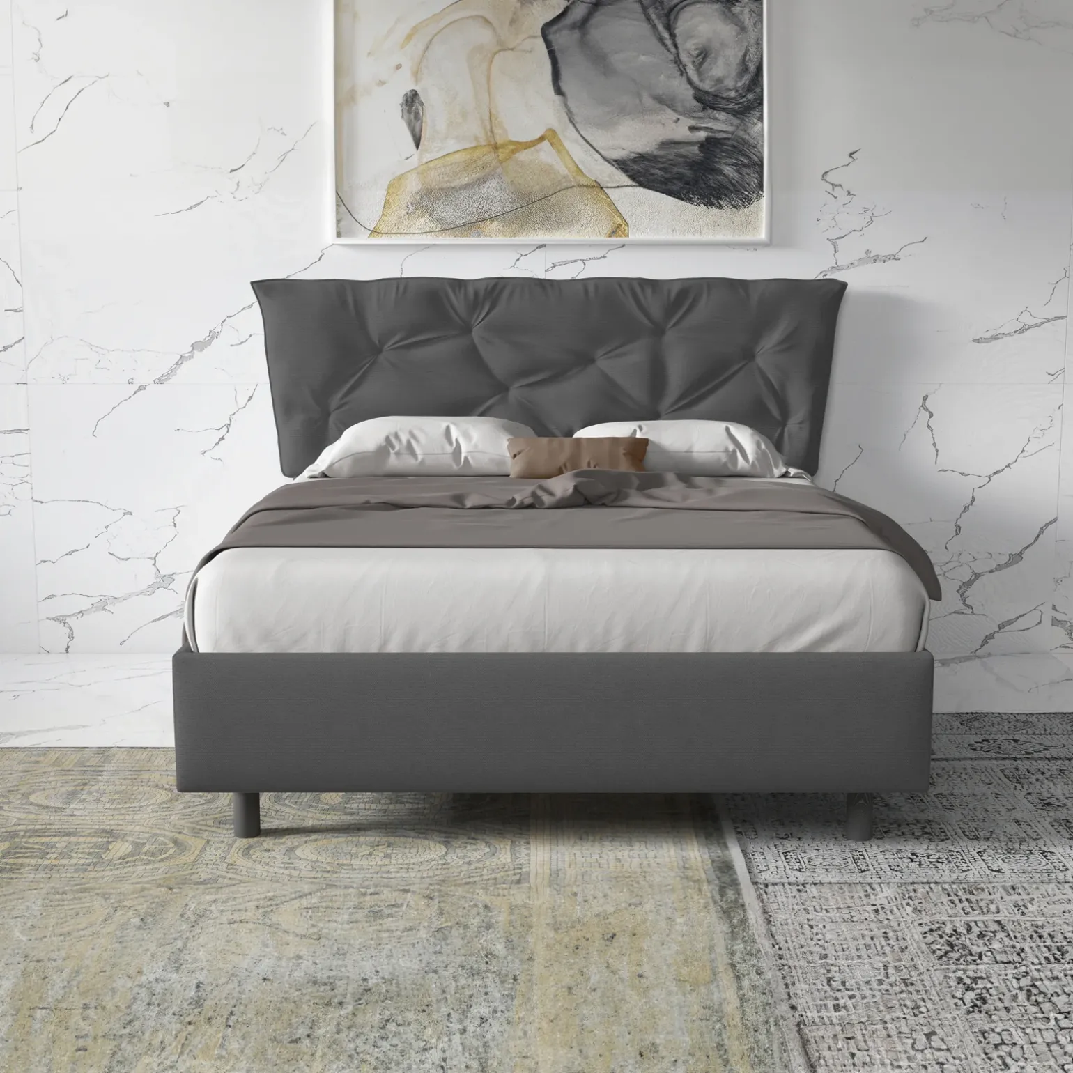 Letto contenitore matrimoniale 160x195 imbottito tessuto antracite DreamSpace