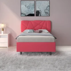 Letto contenitore una piazza e mezza 120x195cm imbottito tessuto rosa LuxeSleep